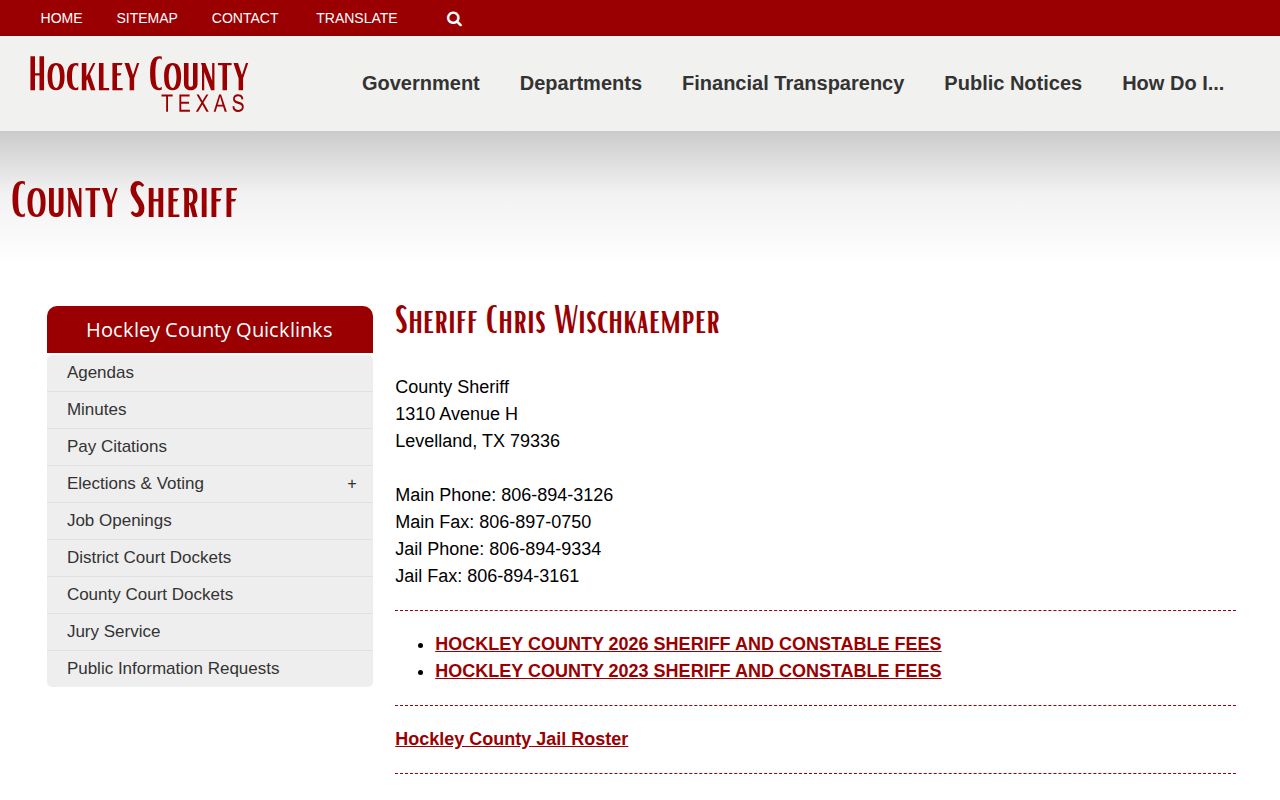 Hockley County Sheriff booking and record request source